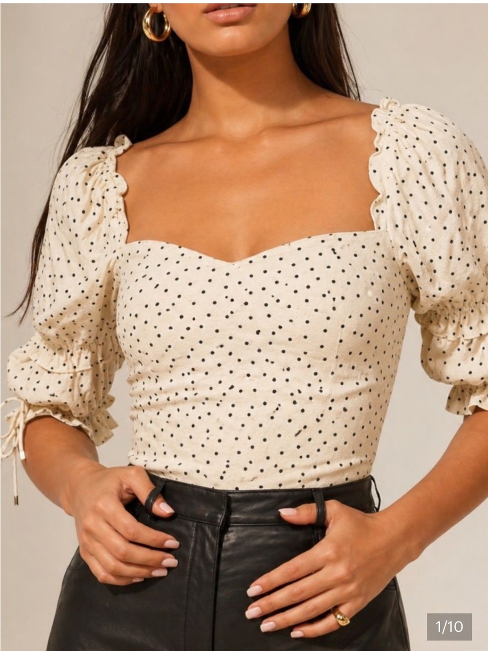 Reformation Nina White Polka Dot Puff Sleeve Blouse